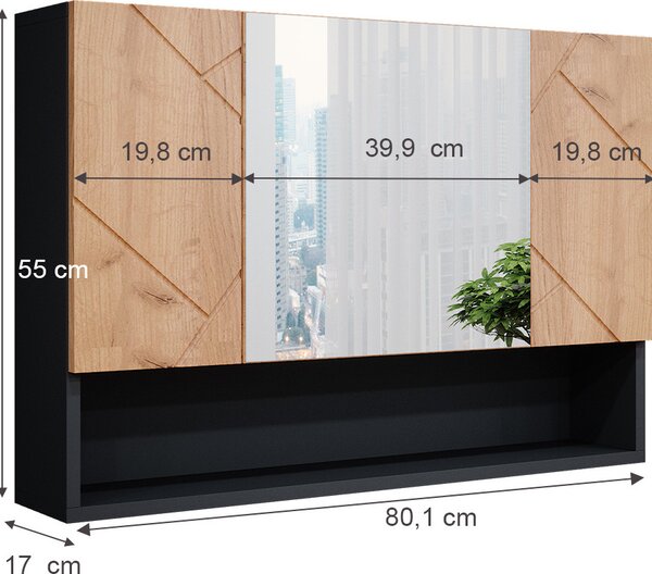 Koupelnová zrcadlová skříňka Vicco Irma Zlatý dub power/antracit 80.1 x 55 cm, Model 39456