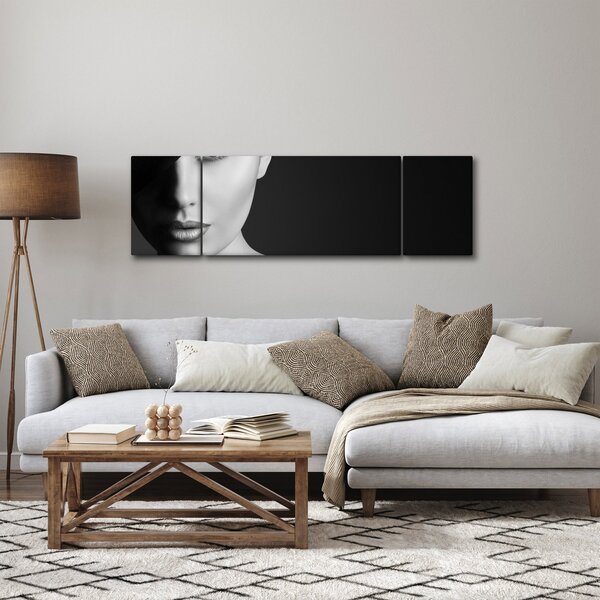 Obraz - Černobílý portrét ženy v klobouku (170x50 cm)