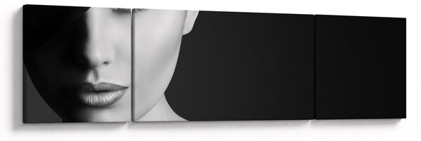 Obraz - Černobílý portrét ženy v klobouku (170x50 cm)