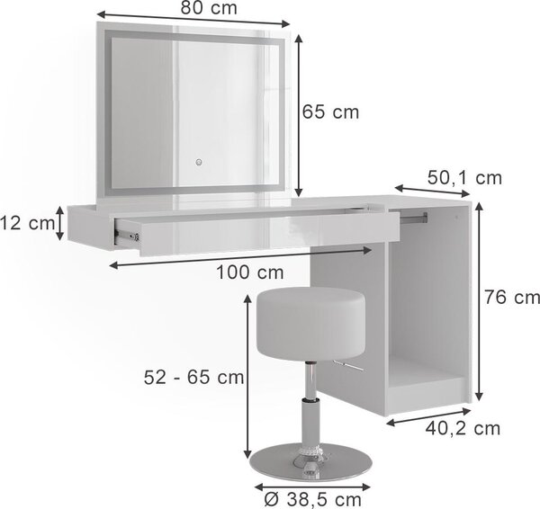 Toaletní stolek Vicco Sherry Bílá 100 cm 4 díly, Model 59562