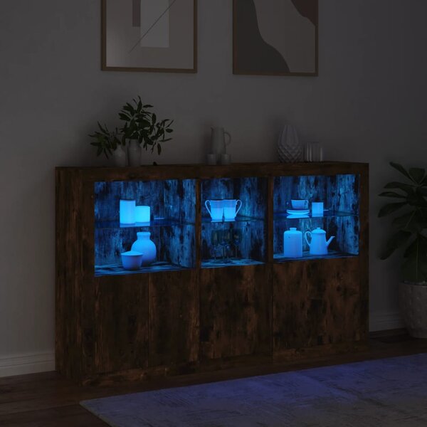 Příborník s LED osvětlením kouřový dub 162 x 37 x 100 cm 3209146