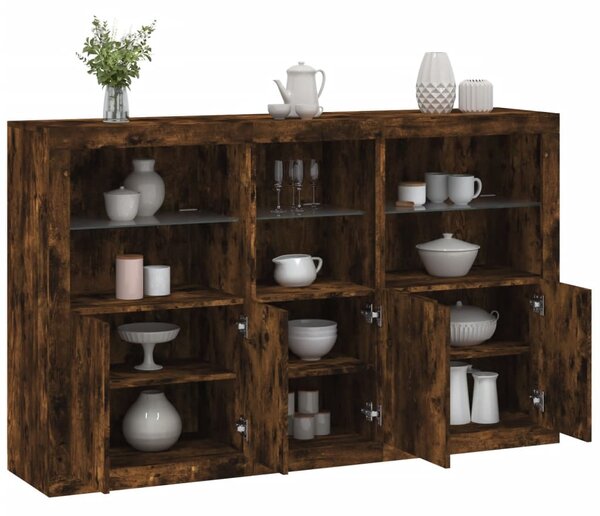 Příborník s LED osvětlením kouřový dub 162 x 37 x 100 cm 3209146