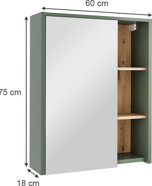 Skříňka se zrcadlem do koupelny Vicco Viola Zelená/umělecká 60 x 75 cm s otevřenými policemi, Model 54858