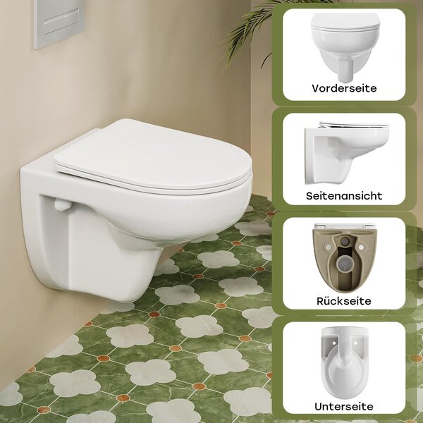 Kompletní sada předstěnových klozetových prvků - 82cm skrytá splachovací nádržka + závěsný klozet bez okrajů závěsný klozet + obdélníková chromovaná tlačná deska HOROW