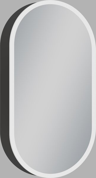 Zrcadlová skříňka s osvětlením Talos Oval Vento 45x80 cm černá - Zrcadlová koupelnová skříňka se 2 policemi - Hliník - Zrcadlový zadní panel