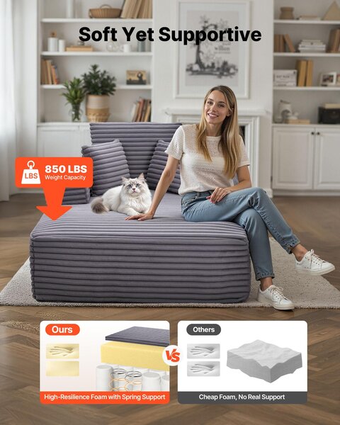 SucceBuy lehátko 138 cm, čalouněná rozkládací pohovka s polštáři a područkami, rozkládací pohovka s pohodlným sedákem do obývacího pokoje a ložnice, křeslo z elastické pěny
