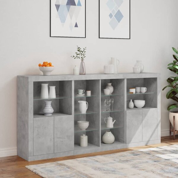 Příborník s LED osvětlením betonově šedý 202 x 37 x 100 cm 3209187
