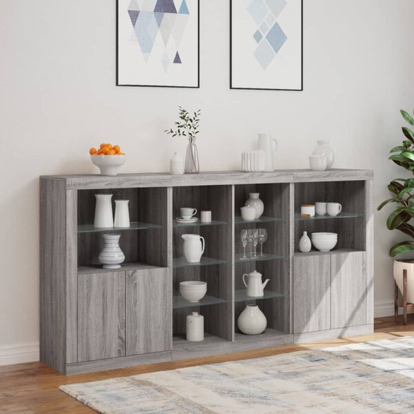 Příborník s LED osvětlením šedý sonoma 202 x 37 x 100 cm 3209189