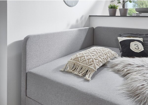 Světle šedá čalouněná jednolůžková postel s úložným prostorem 90x200 cm Cabana – Meise Möbel