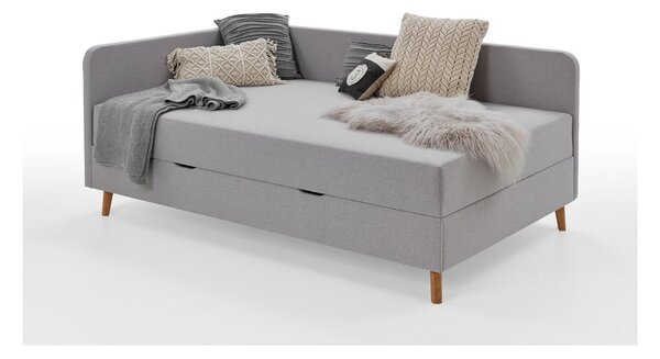 Světle šedá čalouněná jednolůžková postel s úložným prostorem 90x200 cm Cabana – Meise Möbel