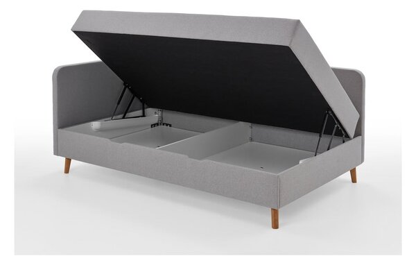 Světle šedá čalouněná jednolůžková postel s úložným prostorem 90x200 cm Cabana – Meise Möbel