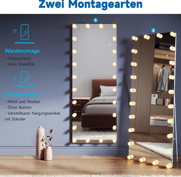 SONNI 160 x 60 x 3,5 cm bílé čtvercové toaletní zrcadlo s osvětlením a zásuvkou LED žárovky, možnost montáže na stěnu