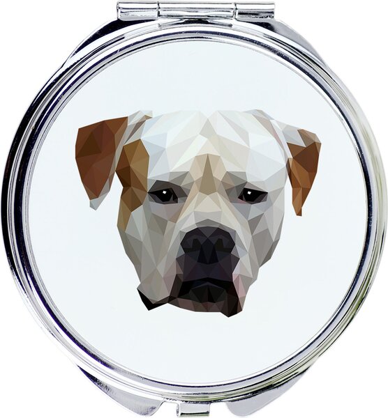 Americký buldok, americká buldoga – Zrcadlo značky Art-Dog s fotografií amerického buldoka a geometrickým vzorem