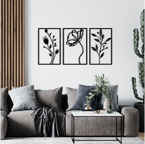 SADA 3x Nástěnná dekorace 78x39 cm květiny kov