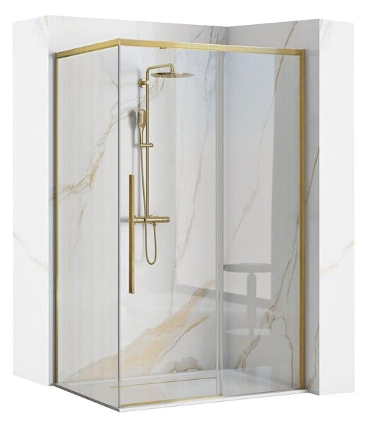 Rea Solar Brush Gold sprchový kout 100x80 cm obdélníkový zlatá kartáčovaný/průhledné sklo REA-K9509