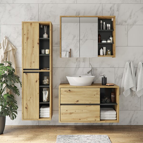 Koupelnová zrcadlová skříňka Vicco Viola Dub/antracit 100 x 75 cm, Model 33903