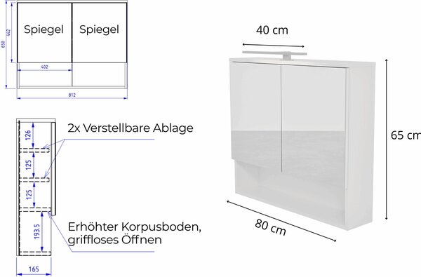 HAJDUK FURNITURE Koupelnová zrcadlová skříňka 78x70 cm bílá LED IP44 4000K 2 dveře bezúchytková závěsná skříňka do koupelny se zrcadlem