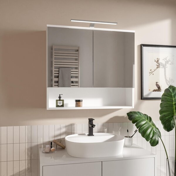 HAJDUK FURNITURE Koupelnová zrcadlová skříňka 78x70 cm bílá LED IP44 4000K 2 dveře bezúchytková závěsná skříňka do koupelny se zrcadlem