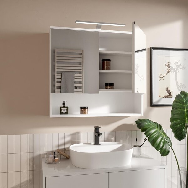 HAJDUK FURNITURE Koupelnová zrcadlová skříňka 78x70 cm bílá LED IP44 4000K 2 dveře bezúchytková závěsná skříňka do koupelny se zrcadlem