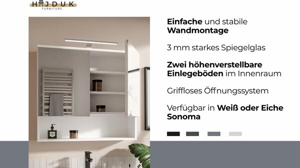 HAJDUK FURNITURE Koupelnová zrcadlová skříňka 78x70 cm bílá LED IP44 4000K 2 dveře bezúchytková závěsná skříňka do koupelny se zrcadlem