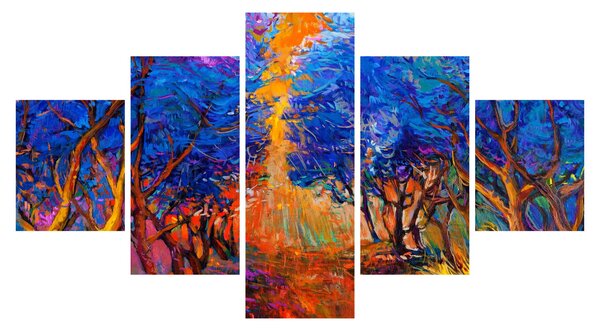 Obraz - Podzimní koruny stromů, moderní impresionismus (125x70 cm)