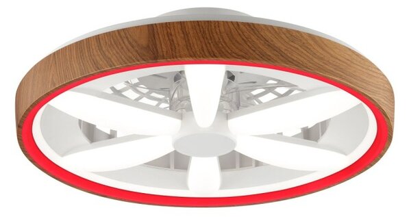 Brilliant G80935/76 Stmívatelné LED svítidlo GAIANO dekor DŘEVO, reverzní VENTILÁTOR LED RGB