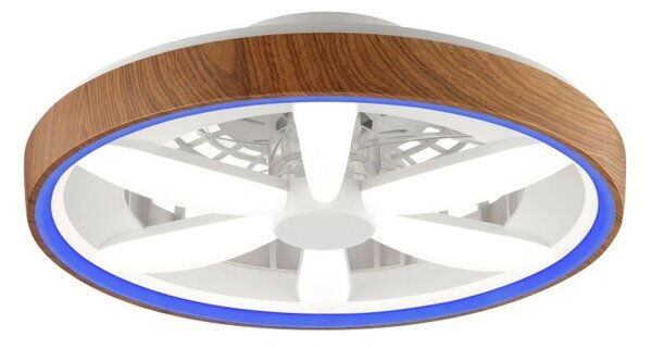 Brilliant G80935/76 Stmívatelné LED svítidlo GAIANO dekor DŘEVO, reverzní VENTILÁTOR LED RGB