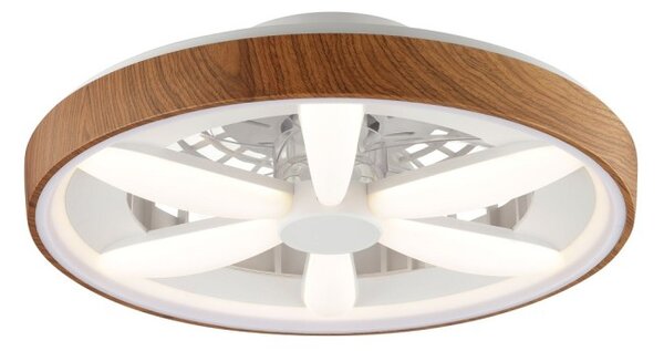 Brilliant G80935/76 Stmívatelné LED svítidlo GAIANO dekor DŘEVO, reverzní VENTILÁTOR LED RGB