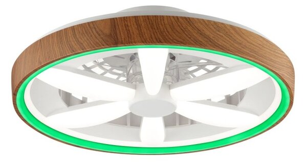 Brilliant G80935/76 Stmívatelné LED svítidlo GAIANO dekor DŘEVO, reverzní VENTILÁTOR LED RGB