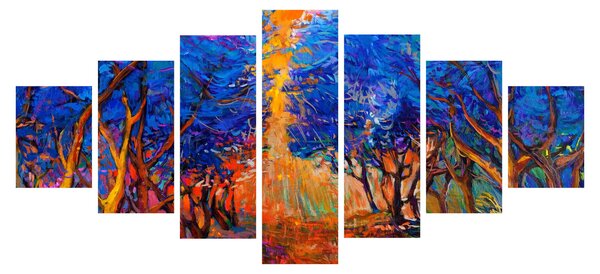 Obraz - Podzimní koruny stromů, moderní impresionismus (210x100 cm)