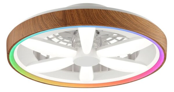 Brilliant G80935/76 Stmívatelné LED svítidlo GAIANO dekor DŘEVO, reverzní VENTILÁTOR LED RGB