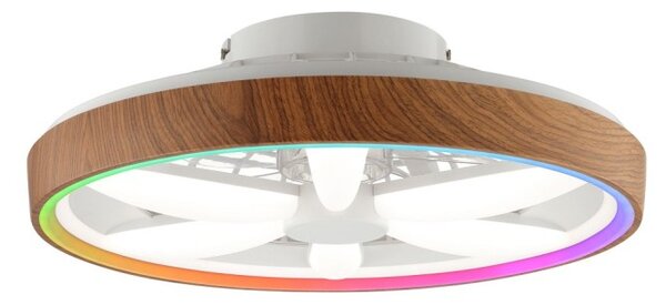 Brilliant G80935/76 Stmívatelné LED svítidlo GAIANO dekor DŘEVO, reverzní VENTILÁTOR LED RGB
