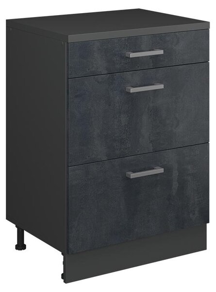 Kuchyňská skříňka pod šikmou střechu Vicco R-Line Černý beton 60 cm bez šikminy se 3 zásuvkami, Model 61702