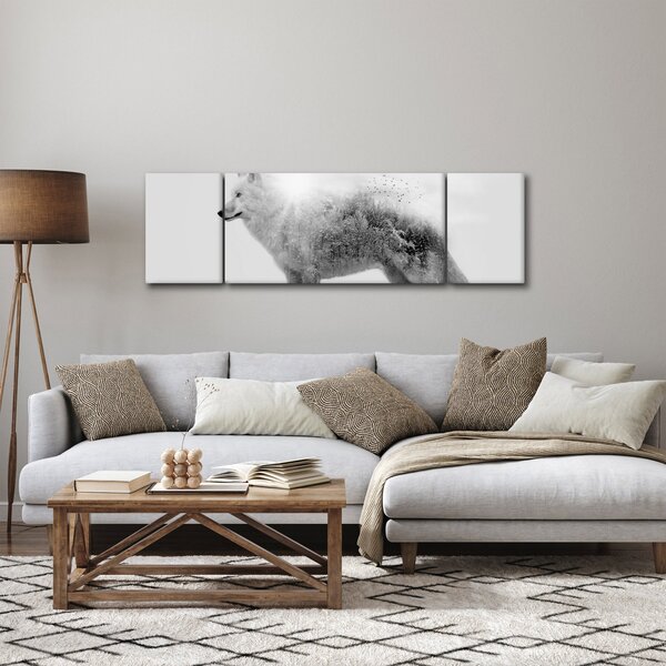 Obraz - Arktický vlk zrcadlící divokou krajinu, černobílý (170x50 cm)