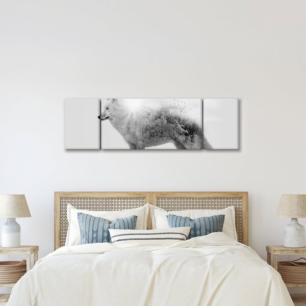 Obraz - Arktický vlk zrcadlící divokou krajinu, černobílý (170x50 cm)