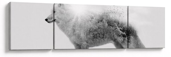 Obraz - Arktický vlk zrcadlící divokou krajinu, černobílý (170x50 cm)