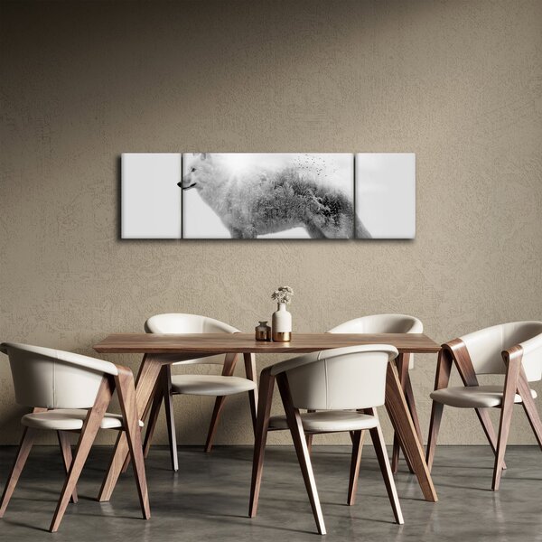 Obraz - Arktický vlk zrcadlící divokou krajinu, černobílý (170x50 cm)