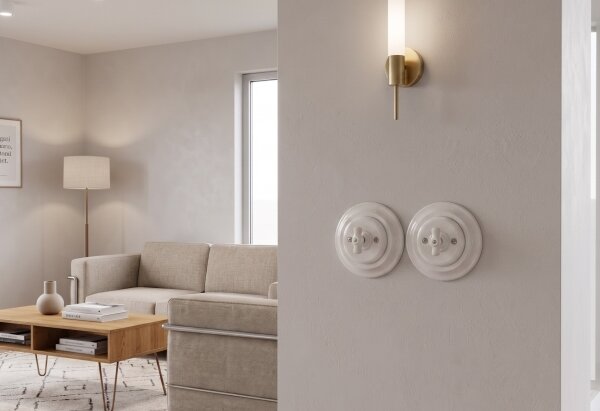 Bohemia-Design - Porcelánový retro vypínač otočný s rámečkem č. 1 bílá