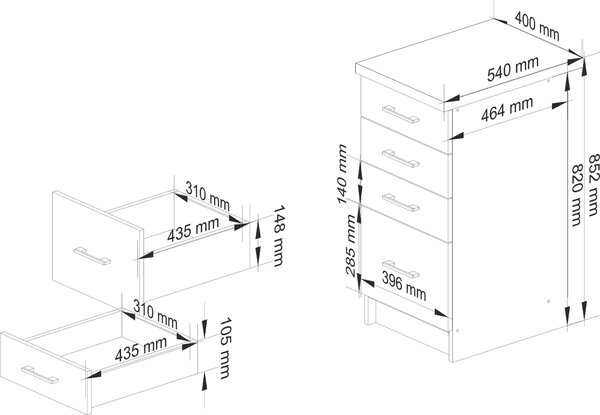 AKORD Furniture Factory KS0PLIMBIA016, Bílá, 16 mm, 4 zásuvka/zásuvek, 445 mm, 400 mm, 820 mm