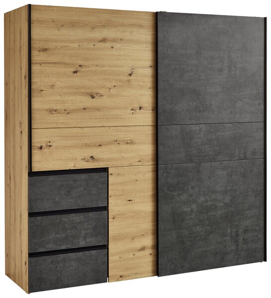 SKŘÍŇ S POSUVNÝMI DVEŘMI, tmavě šedá, dub artisan, 200/200/61 cm Carryhome - Šatní skříně