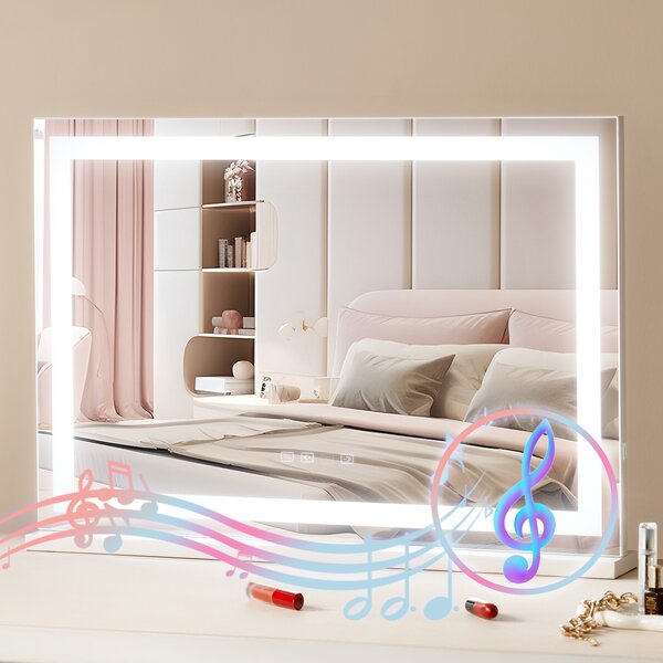 VEVOR Hollywoodské kosmetické zrcadlo s LED osvětlením 80 cm × 55 cm 3 režimy osvětlení 5násobné zvětšení, Bluetooth, USB s možností plynulého stmívání