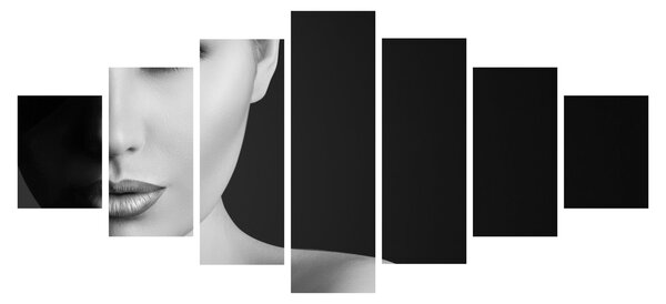Obraz - Černobílý portrét ženy v klobouku (210x100 cm)