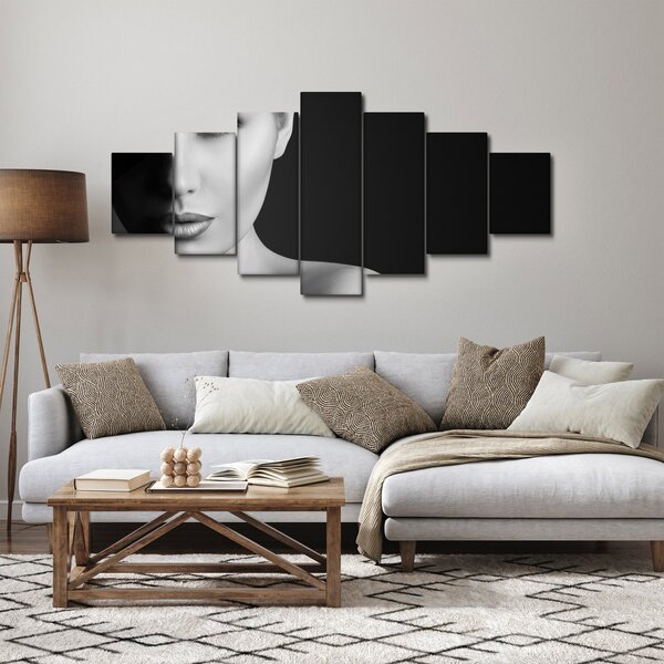 Obraz - Černobílý portrét ženy v klobouku (210x100 cm)