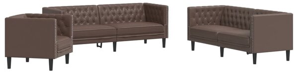 3dílná sedací souprava Chesterfield hnědá umělá kůže 3209269