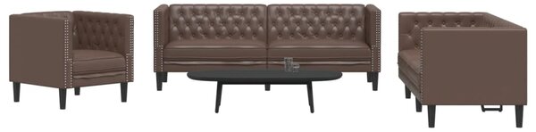 3dílná sedací souprava Chesterfield hnědá umělá kůže 3209269