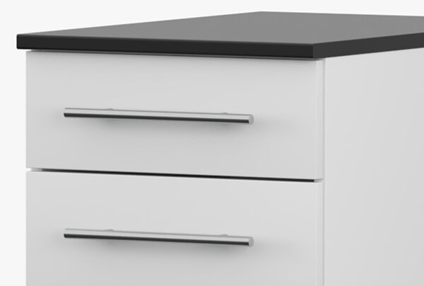 Spodní skříňka INEZ III, kuchyň, kuchyňská skříňka 40 cm, bílá/černá, se čtyřmi zásuvkami, stříbrné kovové úchytky