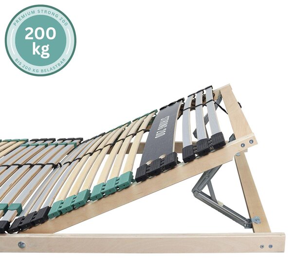 Lamelový rošt 90x200 PREMIUM STRONG s extra pevným rámem z bukového dřeva, lamelový rošt 90x200 extra pevný, nastavitelná opěrka hlavy, ergonomický 7zónový lamelový rošt se 42 zesílenými lamelami, vyrobeno v Německu, nosnost až 200 kg