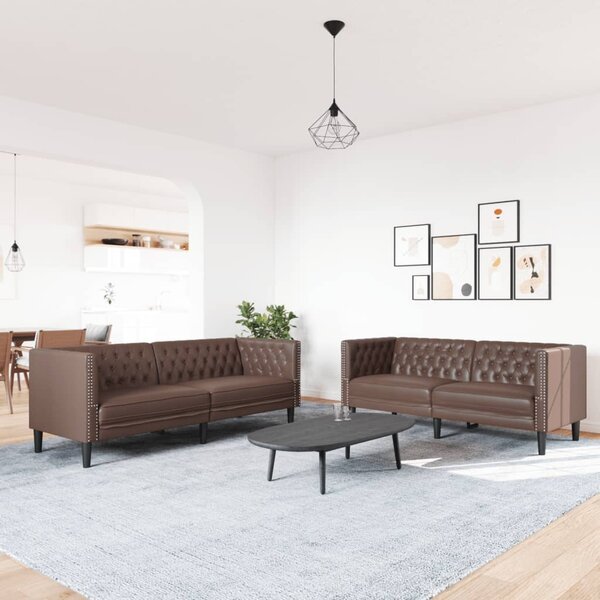 2dílná sedací souprava Chesterfield hnědá umělá kůže 3209276