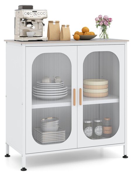 COSTWAY Komoda s policemi, jídelní komoda se dvěma dvířky, úložná skříň z oceli a syntetického kamene, rozměry 83 x 42 x 85,5 cm, bílá barva