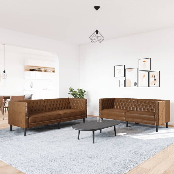 2dílná sedací souprava Chesterfield hnědá umělá semišová kůže 3209280
